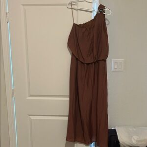 Elegant Brown One-Shoulder Dress
